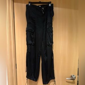 Black cargo satin pants